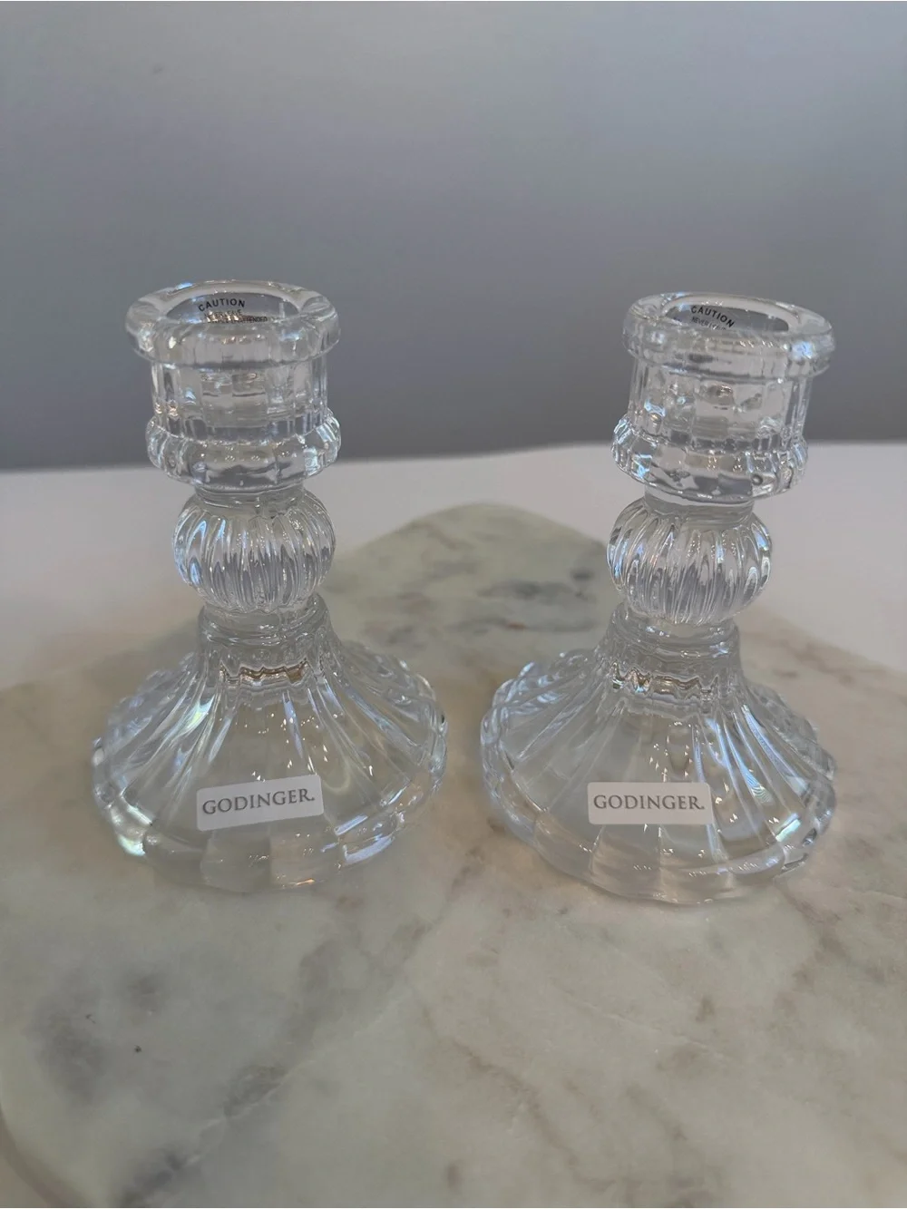 Godinger Palladium Crystal 4” Candlesticks Set of 4 Two Pairs New in Box NIB